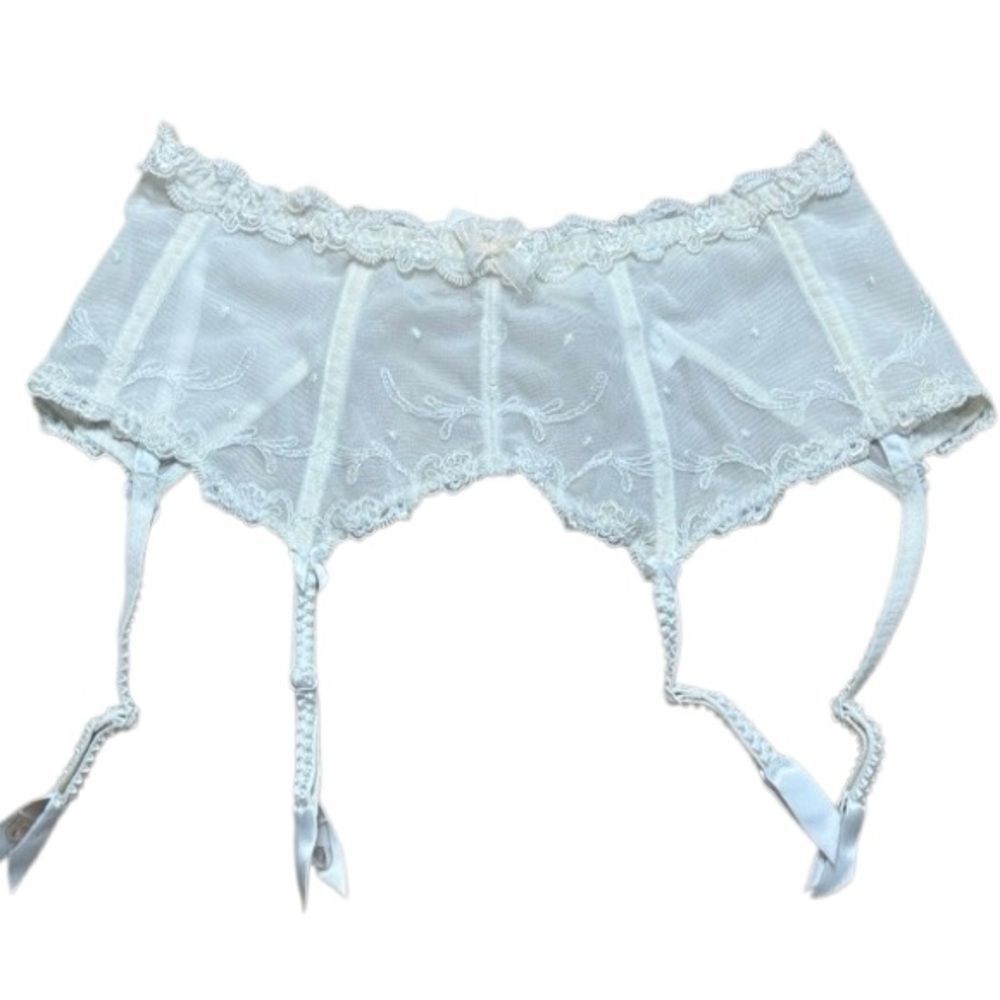 Lise Charmel Off White lace mesh embroidered Garter Belt Medium